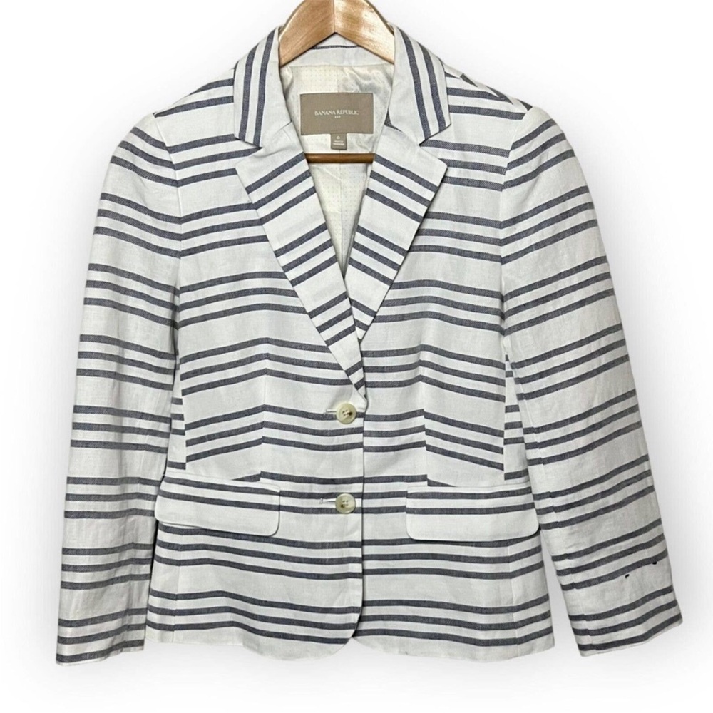 Banana Republic White & Navy Striped Blazer Size 6